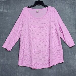 Chicos Size 4 Lavender-Pink‎ 3/4 Sleeve Textured Wave Pattern Top Blouse XXL